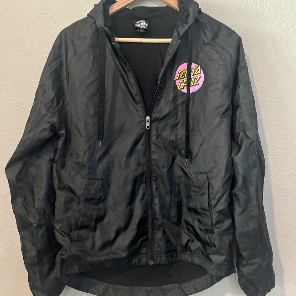 Santa Cruz Original MEDIUM Skateboard Windbreaker Jacket Retro Pink Logo BLACK